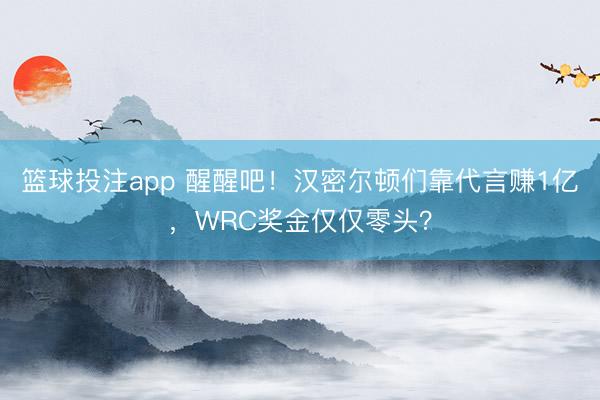 篮球投注app 醒醒吧！汉密尔顿们靠代言赚1亿，WRC奖金仅仅零头？