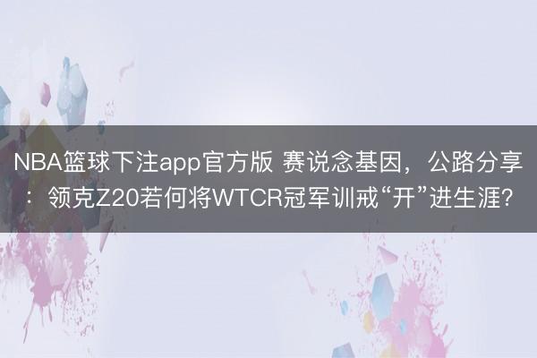 NBA篮球下注app官方版 赛说念基因，公路分享：领克Z20若何将WTCR冠军训戒“开”进生涯？